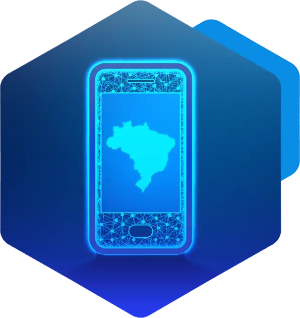 mapa do Brasil dentro de um aparelho móvel representando o número de celular virtual