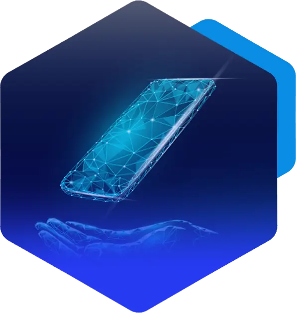 mão um celular flutuando em cima